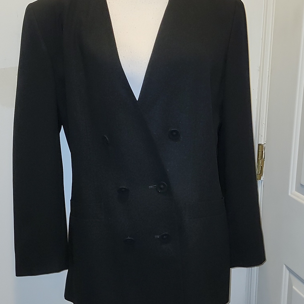 VTG Jacqueline Ferrar Black Blazer Womens Double Breast Jacket Sz 16